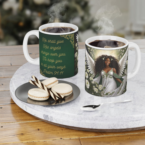 🌟 "Divine Grace Ceramic Mug: Psalm 91:11 Edition" 🌟African American Female Angel Ceramic Mugs (11oz\15oz\20oz)