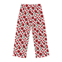 Red Roses and Hearts Women's 🌟 "Personalized Comfort: Custom-Printed Polyester Pajama Pants" 🌟
