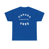 Pierre Poilievre for Canada | Unisex Heavy Cotton Tee Back | Quote "Canada Land of the Free" in Royal Blue