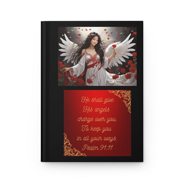 📓 "Celestial Harmony Journal: Empowering Reflections with Psalm 91:11" 🌟Asian Female Angel Hardcover Journal Matte