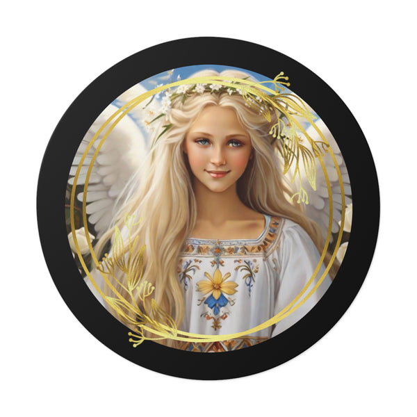 🌟 "Celestial Guardian Vinyl Sticker - Angelic Beauty in 5 Sizes" 🌟 Ukrainian Female Angel Round Vinyl Stickers