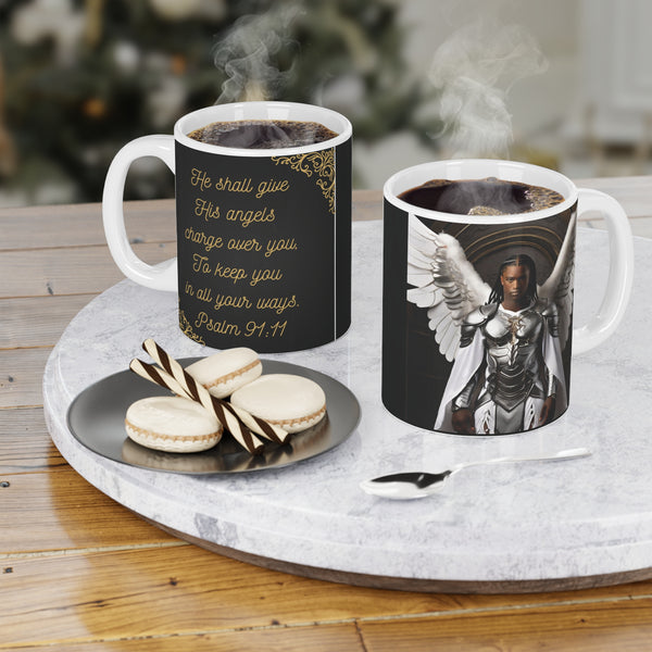 🌟 "Divine Grace Ceramic Mug: Psalm 91:11 Edition" 🌟African American Male Angel Ceramic Mugs (11oz\15oz\20oz)