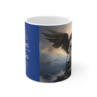 Side view of "Divine Triumph: Warrior Angel Inspirational Coffee Mug" 