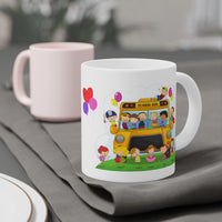 Bus Driver Ceramic Mugs on a Grey Table Cloth 