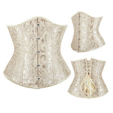 Apricot Jacquard Underbust Corset Front, Side and Back