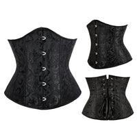Black Jacquard Corset Front, Side and Back