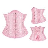 Pink Jacquard Underbust Corset Front, side and Back
