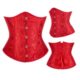 Red Jacquard Underbust Corset Front, Side and Back