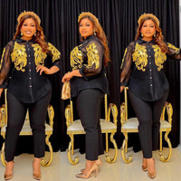 Black Plus Size Party Pantsuit Front Back and Side