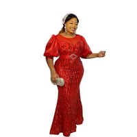 African Fashion Sequin Dress for Plus Size Elegance in Red