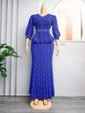 Mannequin displaying Blue Plus Size Two Piece Set with Belted Blouse and Skirt showing Front 