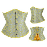 Yellow Jacquard Underbust Corset Front, Side and Back
