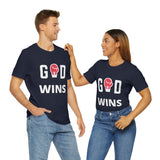 God Wins | Inspirational | Christian Gift | Unisex Jersey Short Sleeve Tee
